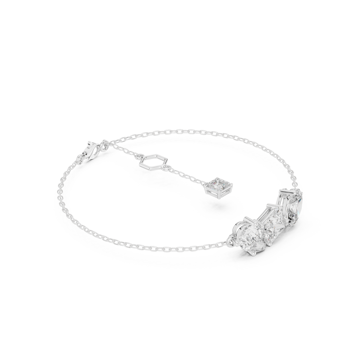 Pear, Princess and Oval Three Stone Chain Bracelet