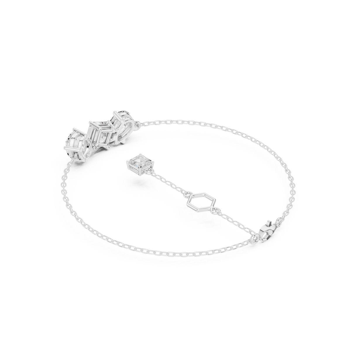 Pear, Princess and Oval Three Stone Chain Bracelet