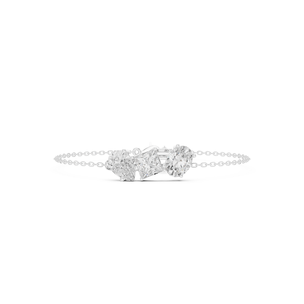 سوار سلسلة بثلاثة أحجار: كمثرى وبرنسيس وبيضاوي in White Gold - VYKA Diamonds