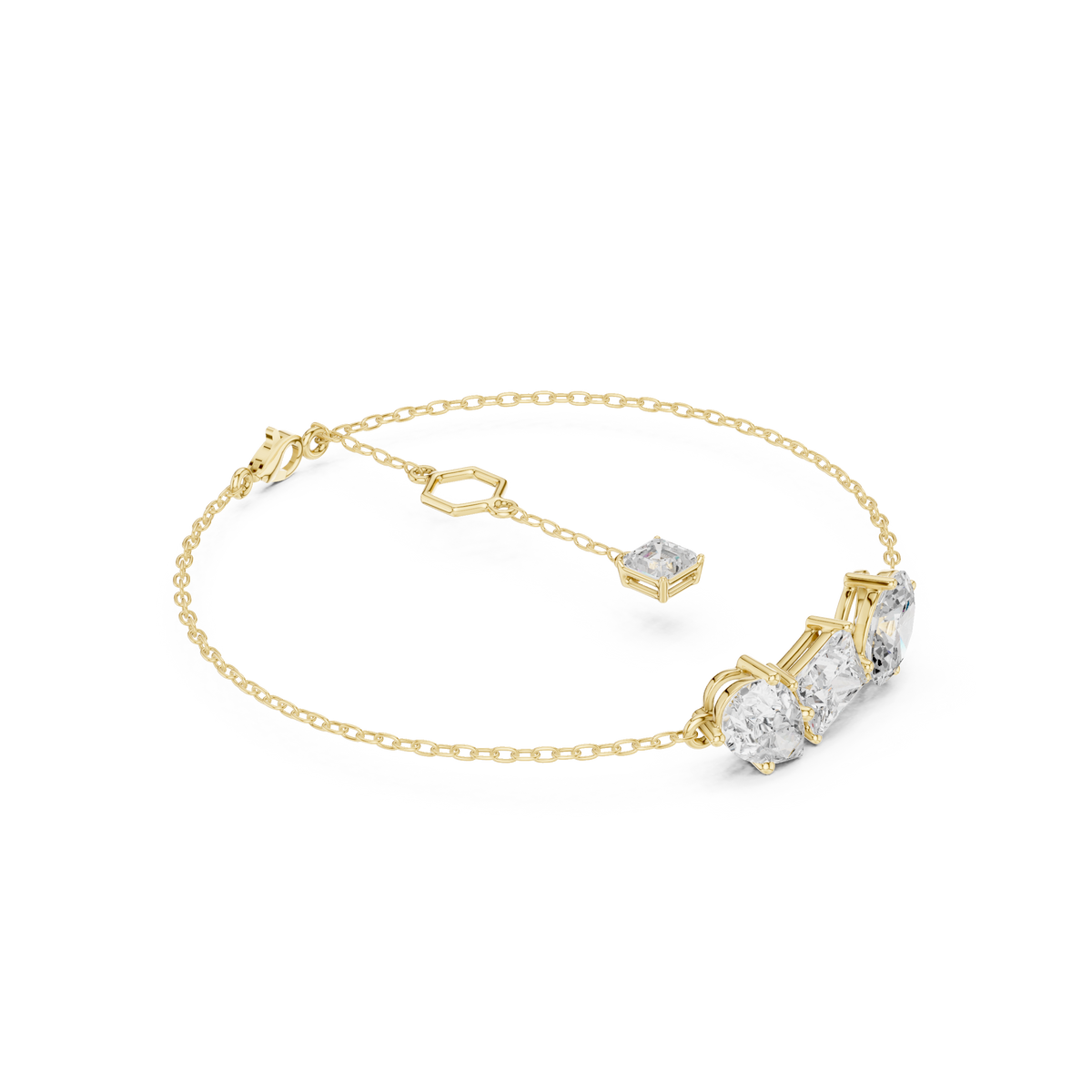 سوار سلسلة بثلاثة أحجار: كمثرى وبرنسيس وبيضاوي in Yellow Gold - VYKA Diamonds