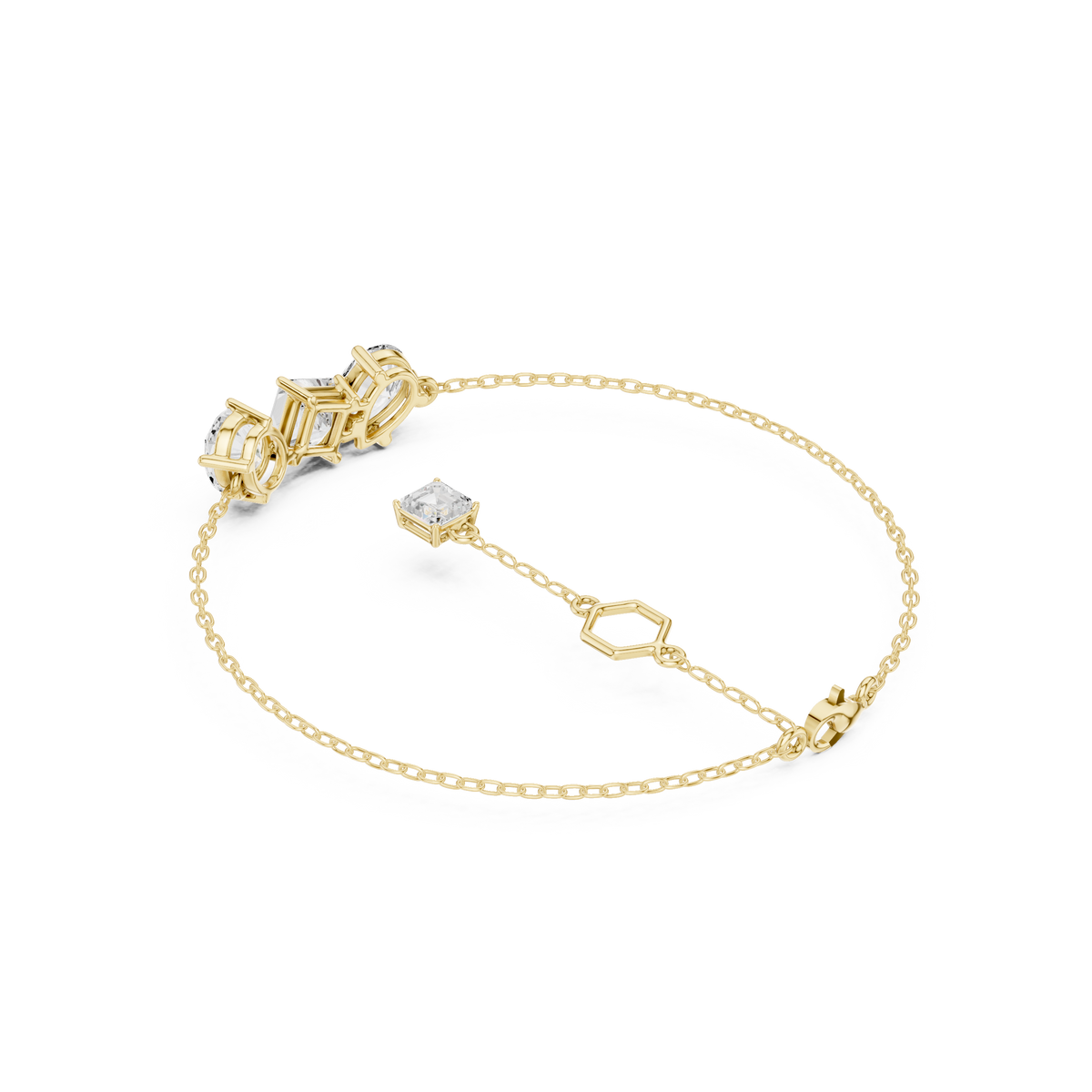 Pear, Princess and Oval Three Stone Chain Bracelet