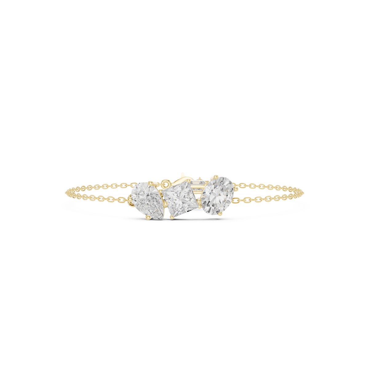 Pear, Princess and Oval Three Stone Chain Bracelet