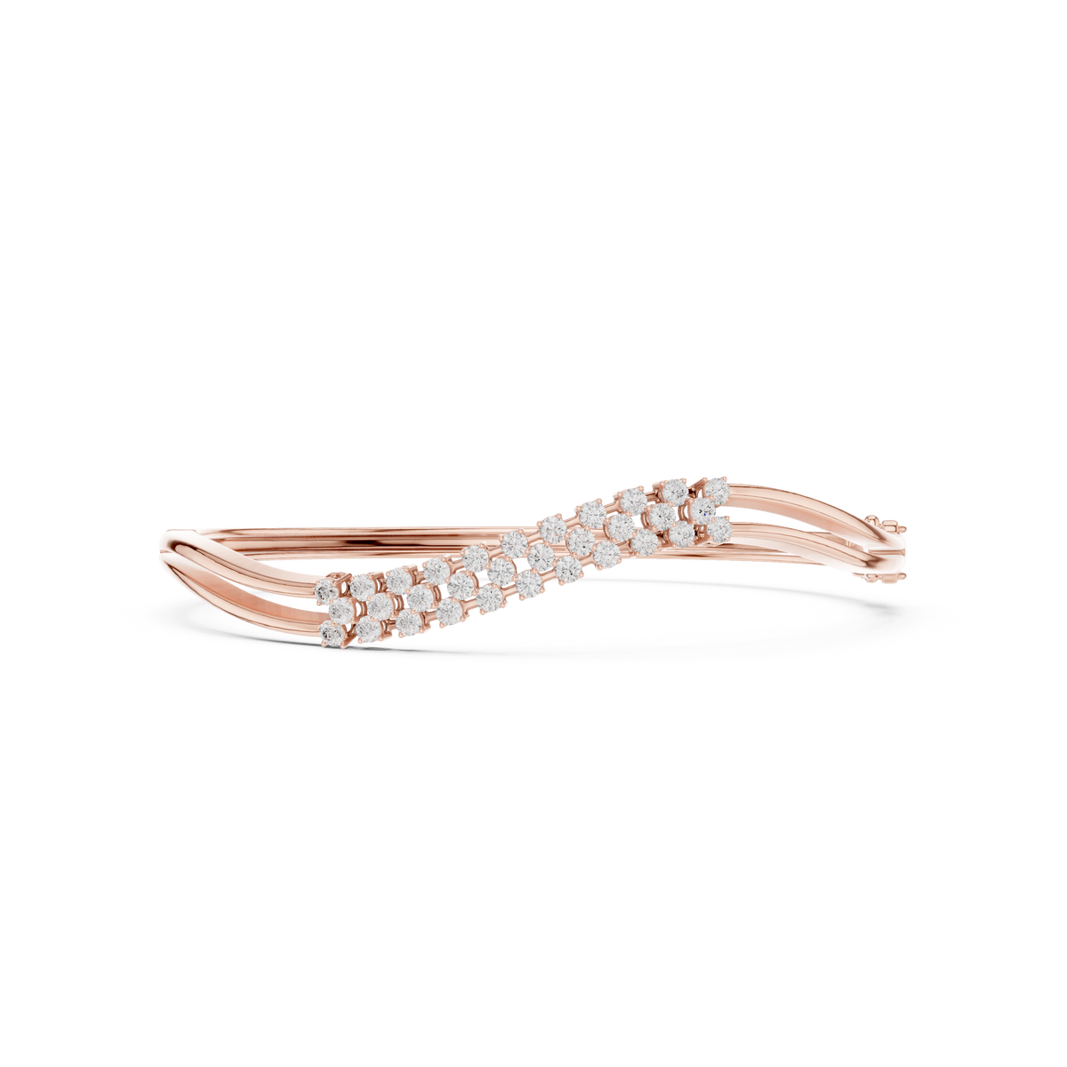 سوار صلب ملتفّ متموّج بثلاثة صفوف من الألماس in Rose Gold - VYKA Diamonds