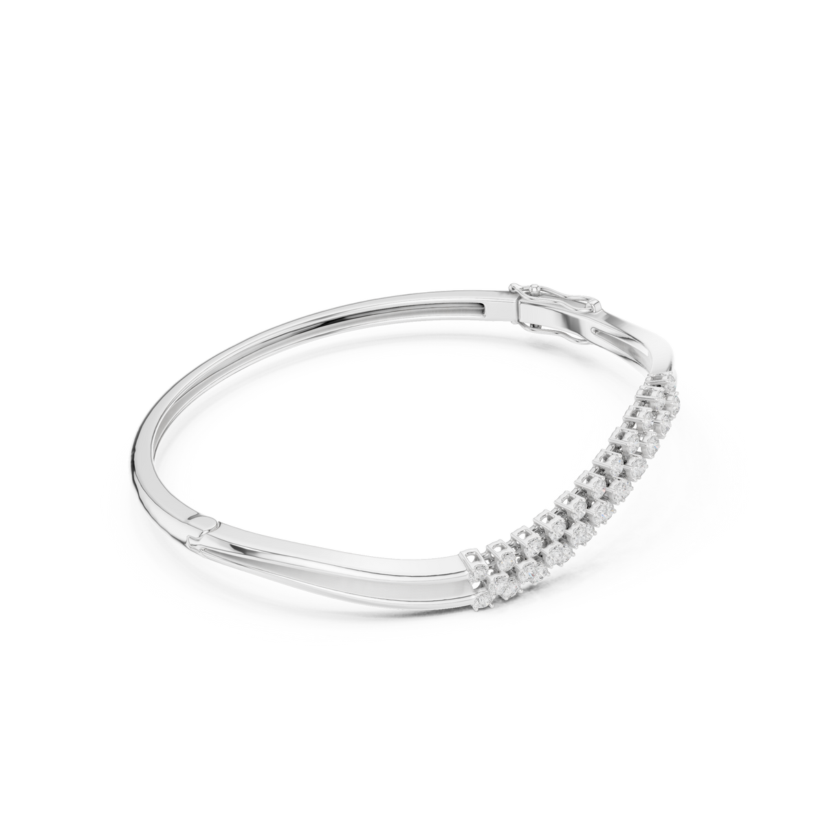 سوار صلب ملتفّ متموّج بثلاثة صفوف من الألماس in White Gold - VYKA Diamonds