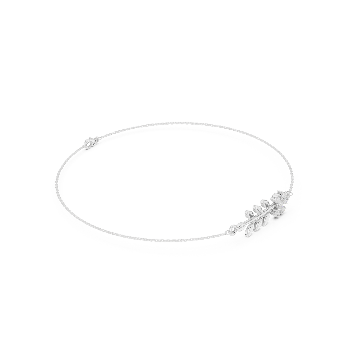 Leaf Sprig Diamond Flower Wire Bangle