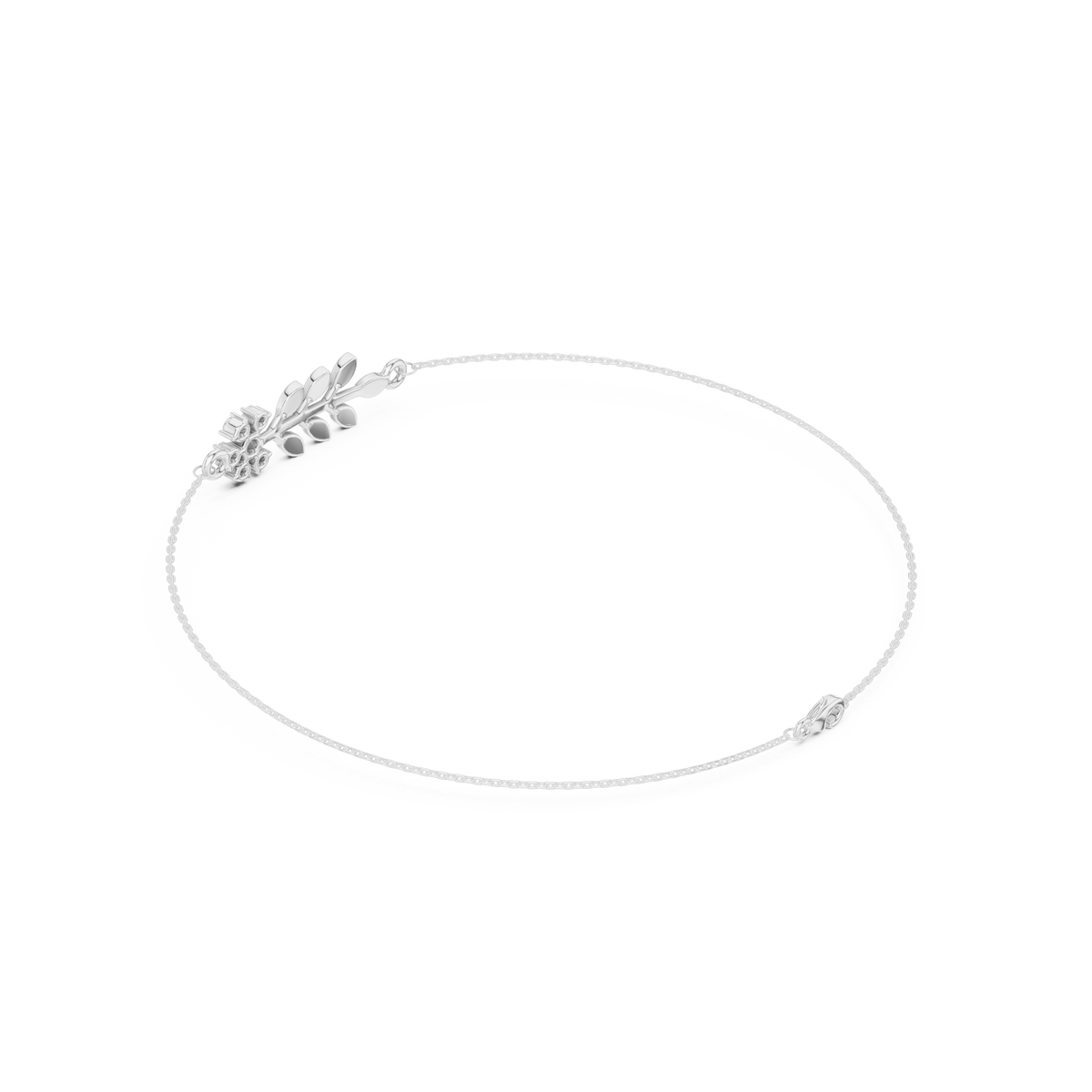 Leaf Sprig Diamond Flower Wire Bangle