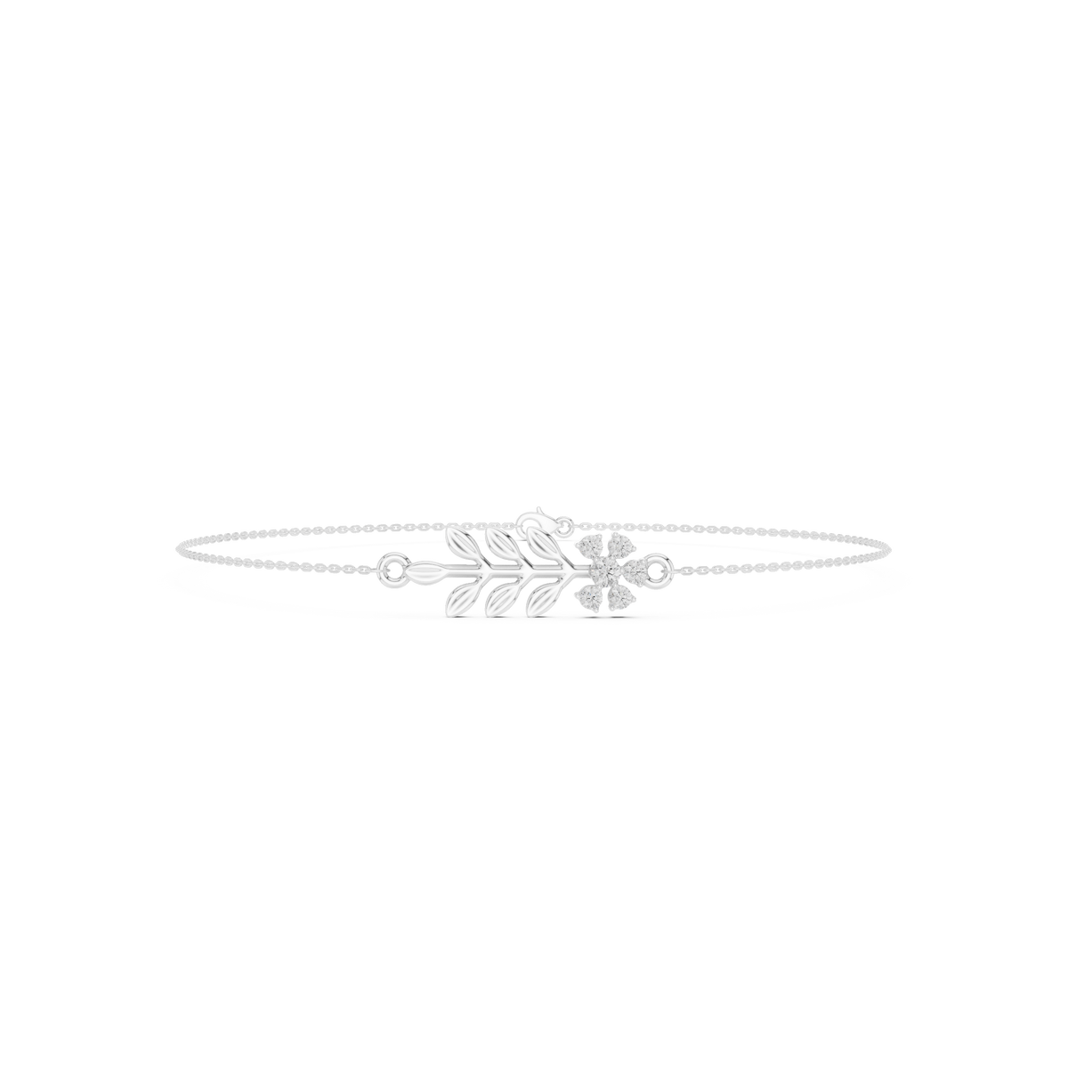 Leaf Sprig Diamond Flower Wire Bangle