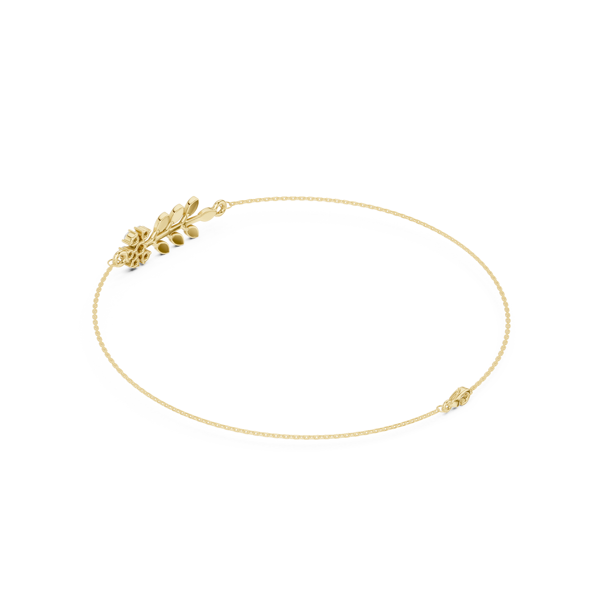 Leaf Sprig Diamond Flower Wire Bangle