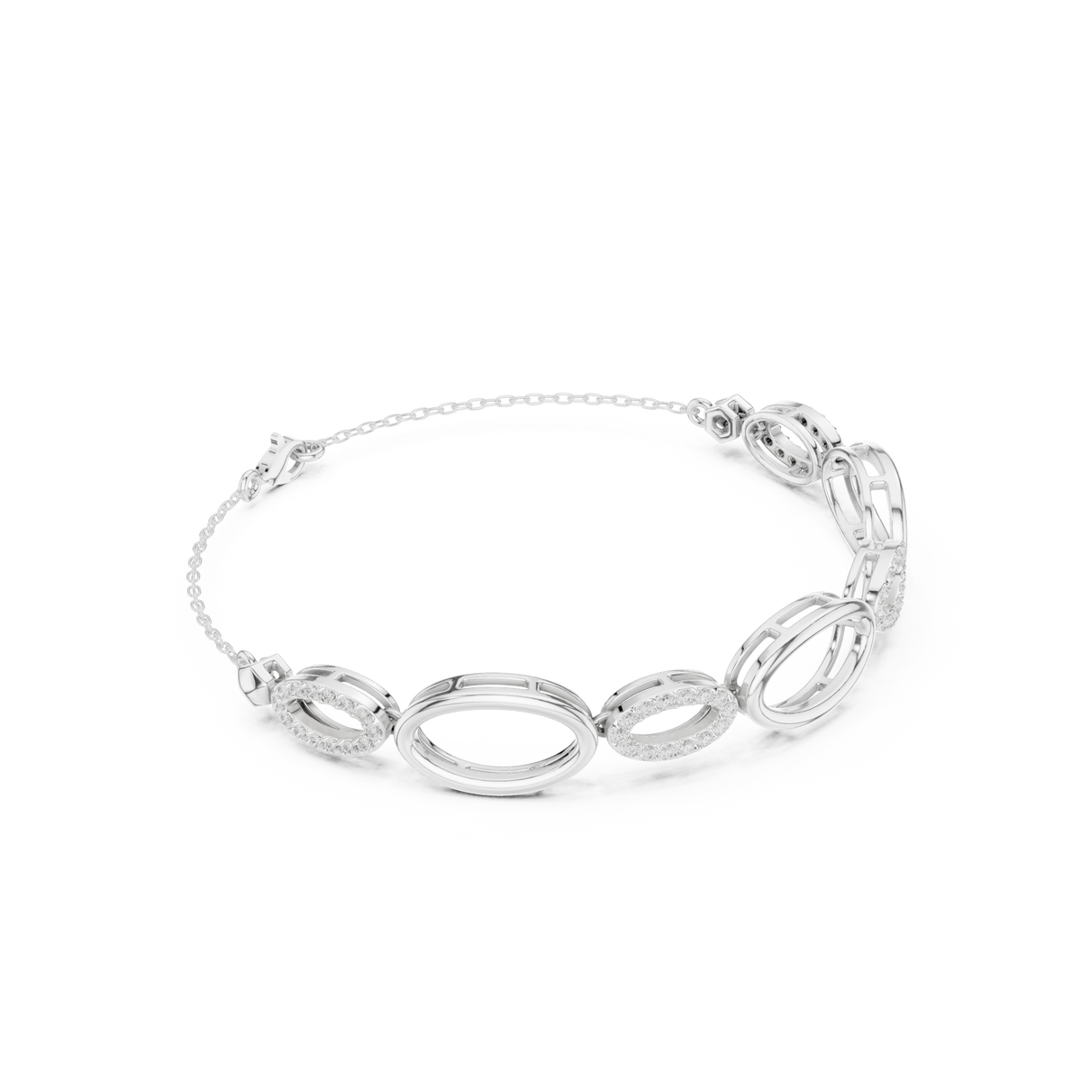 سوار صلب بحلقات بيضاوية مفتوحة وألماس باڤيه in White Gold - VYKA Diamonds