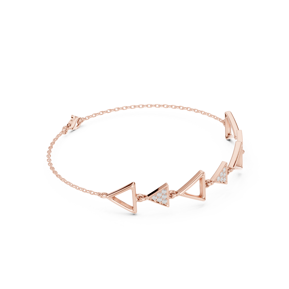 سوار صلب بحلقات مثلثة وألماس باڤيه in Rose Gold - VYKA Diamonds