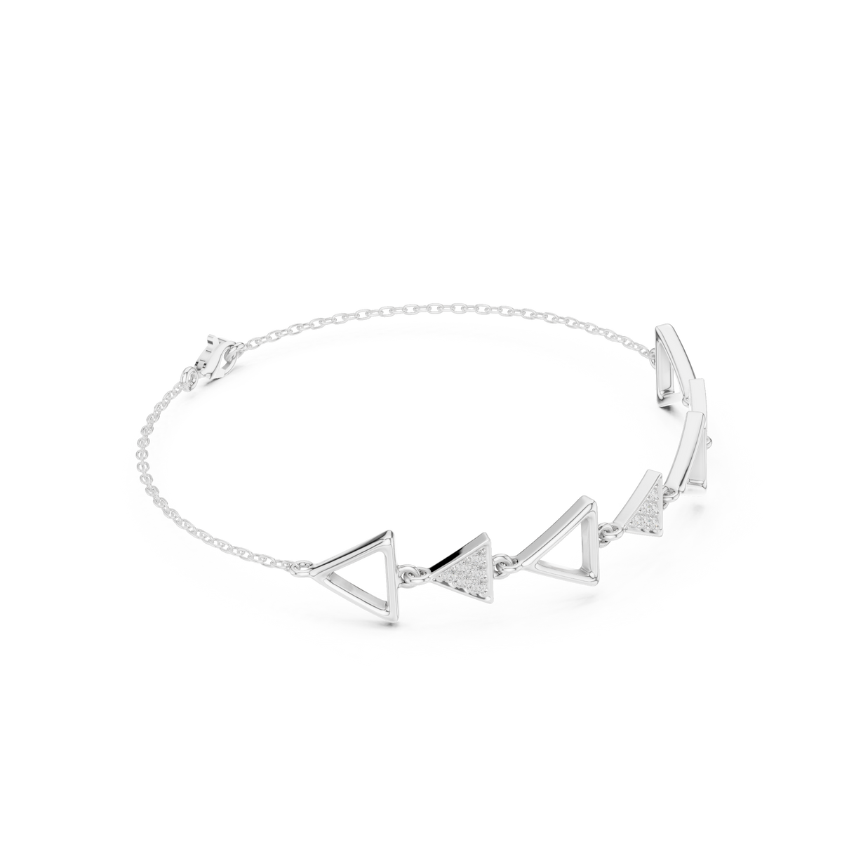سوار صلب بحلقات مثلثة وألماس باڤيه in White Gold - VYKA Diamonds