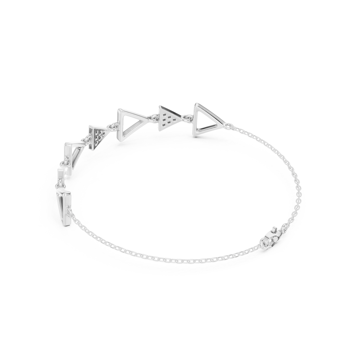 سوار صلب بحلقات مثلثة وألماس باڤيه in White Gold - VYKA Diamonds