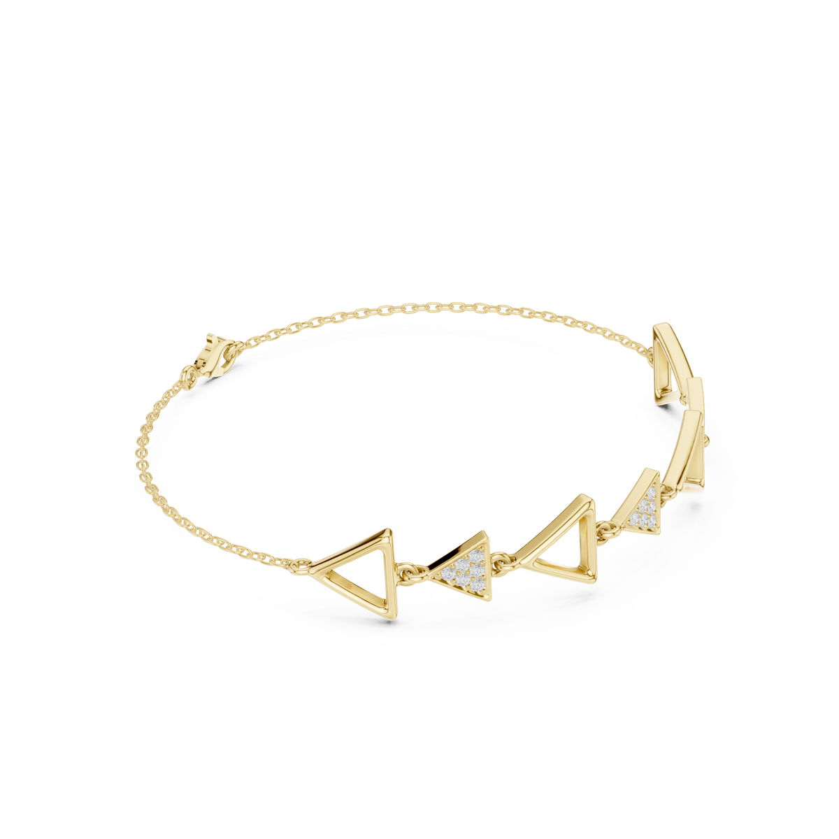 سوار صلب بحلقات مثلثة وألماس باڤيه in Yellow Gold - VYKA Diamonds