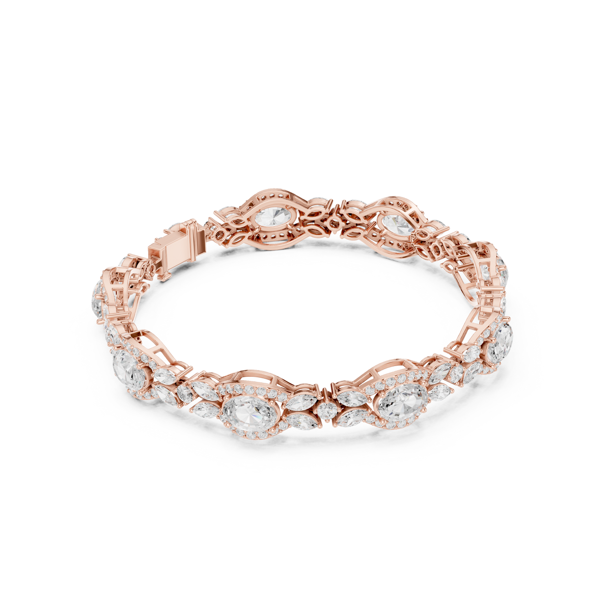 سوار بألماس بيضاوي بهالة وماركيز in Rose Gold - VYKA Diamonds