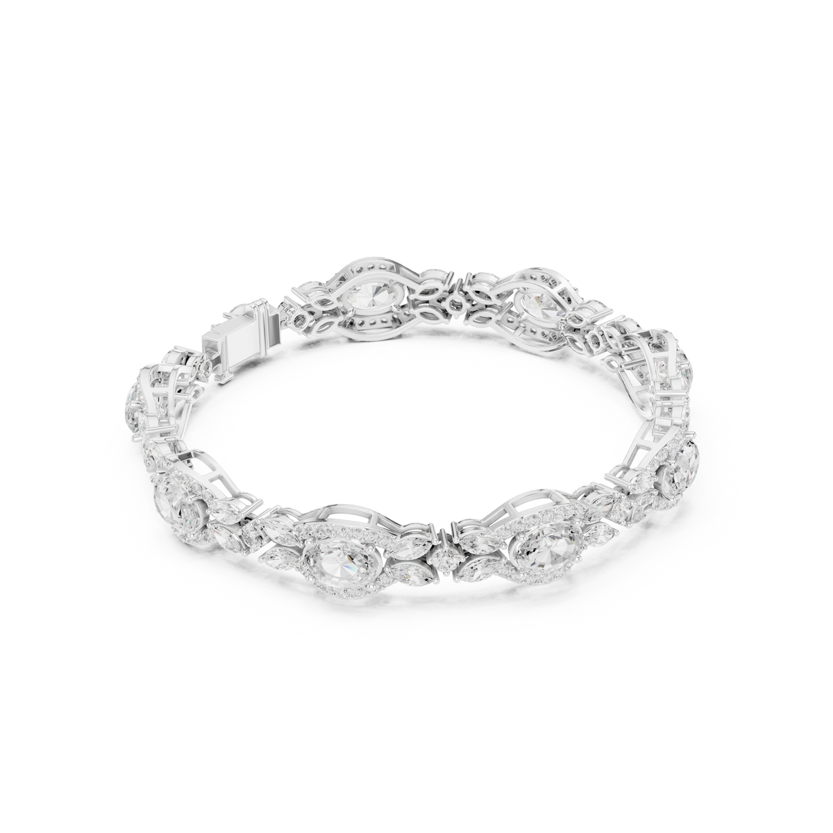 Oval Halo and Marquise Diamond Bracelet