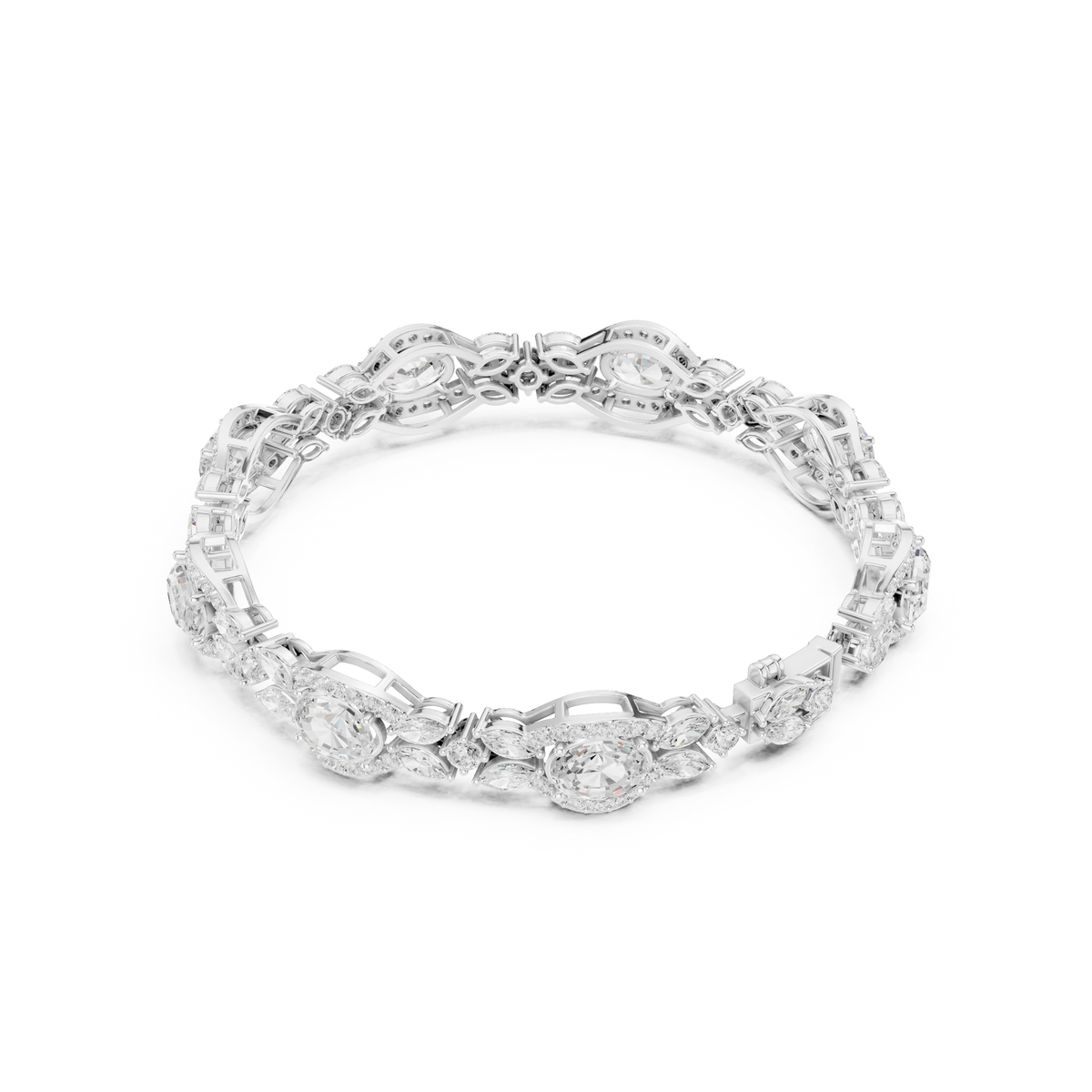سوار بألماس بيضاوي بهالة وماركيز in White Gold - VYKA Diamonds