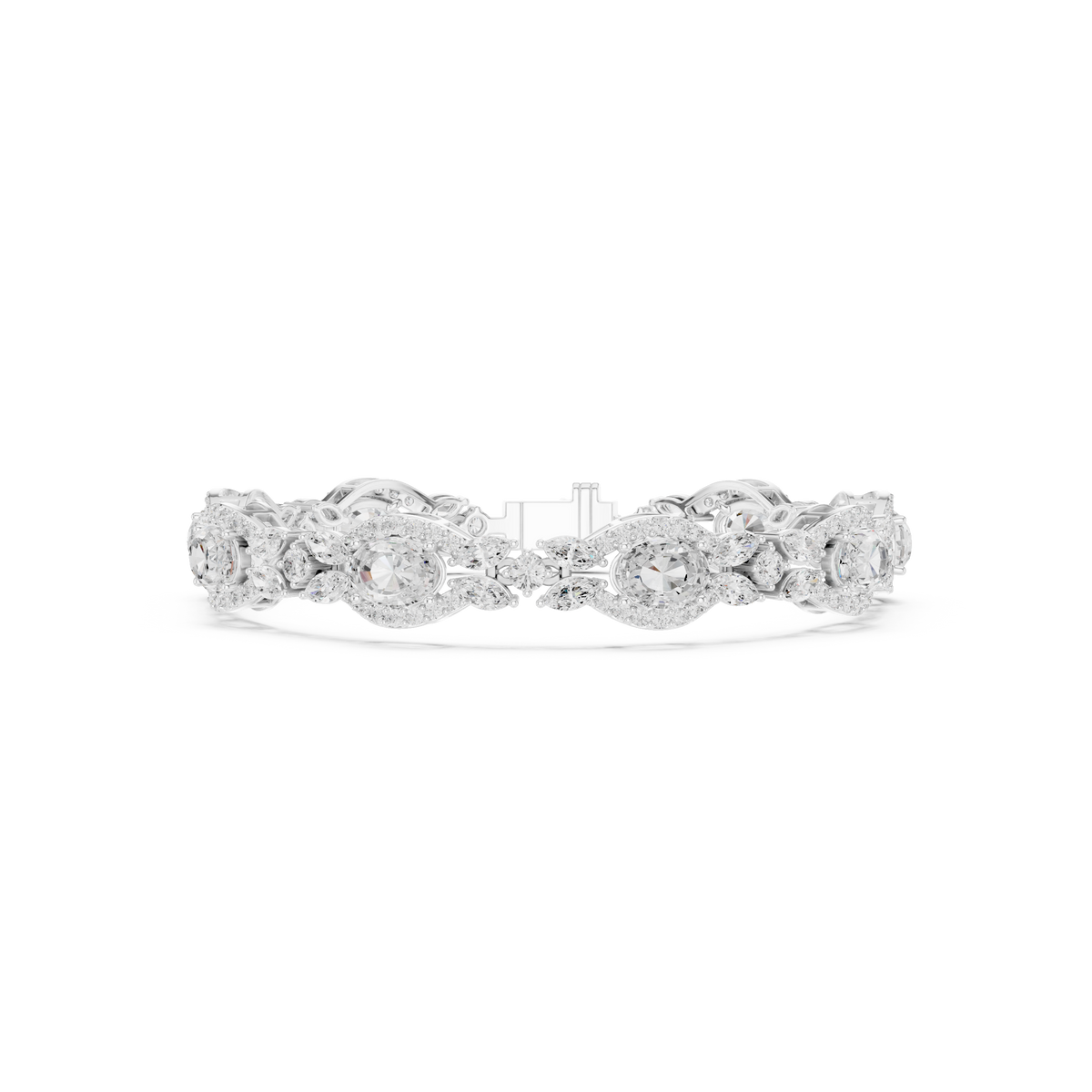 سوار بألماس بيضاوي بهالة وماركيز in White Gold - VYKA Diamonds