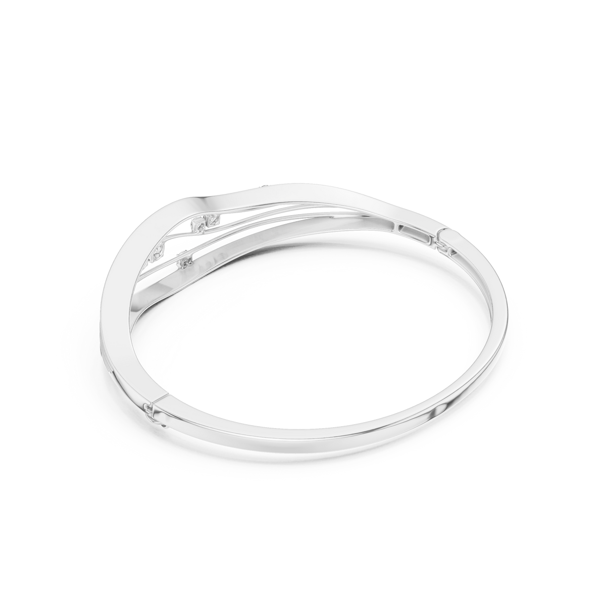 سوار صلب متموّج مفتوح بألماس متناثر in White Gold - VYKA Diamonds