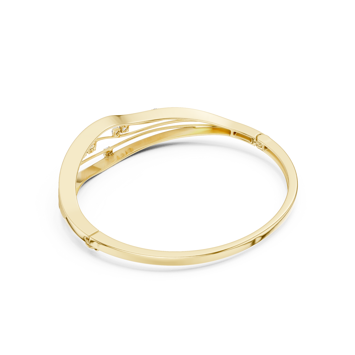 Open Wave Scattered Diamond Bangle in Yellow Gold - VYKA Diamonds