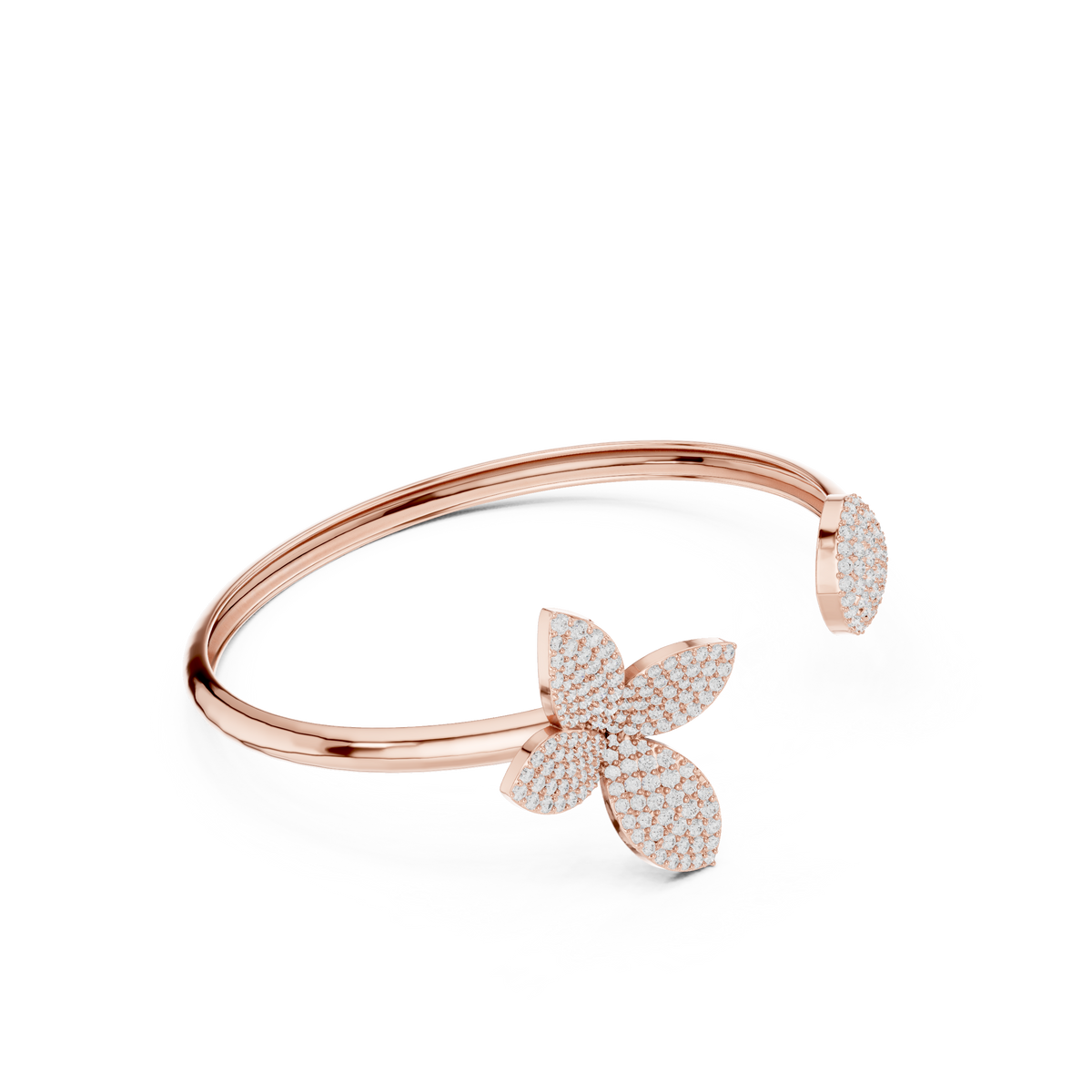 Pave Flower and Disc Diamond Cuff Bangle