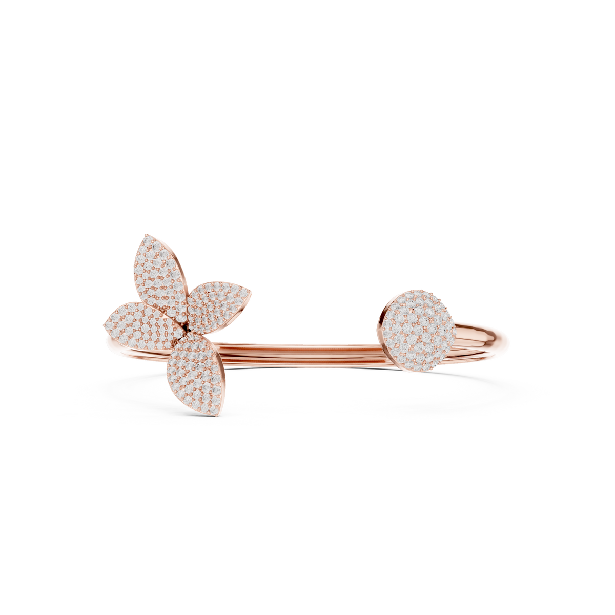 Pave Flower and Disc Diamond Cuff Bangle