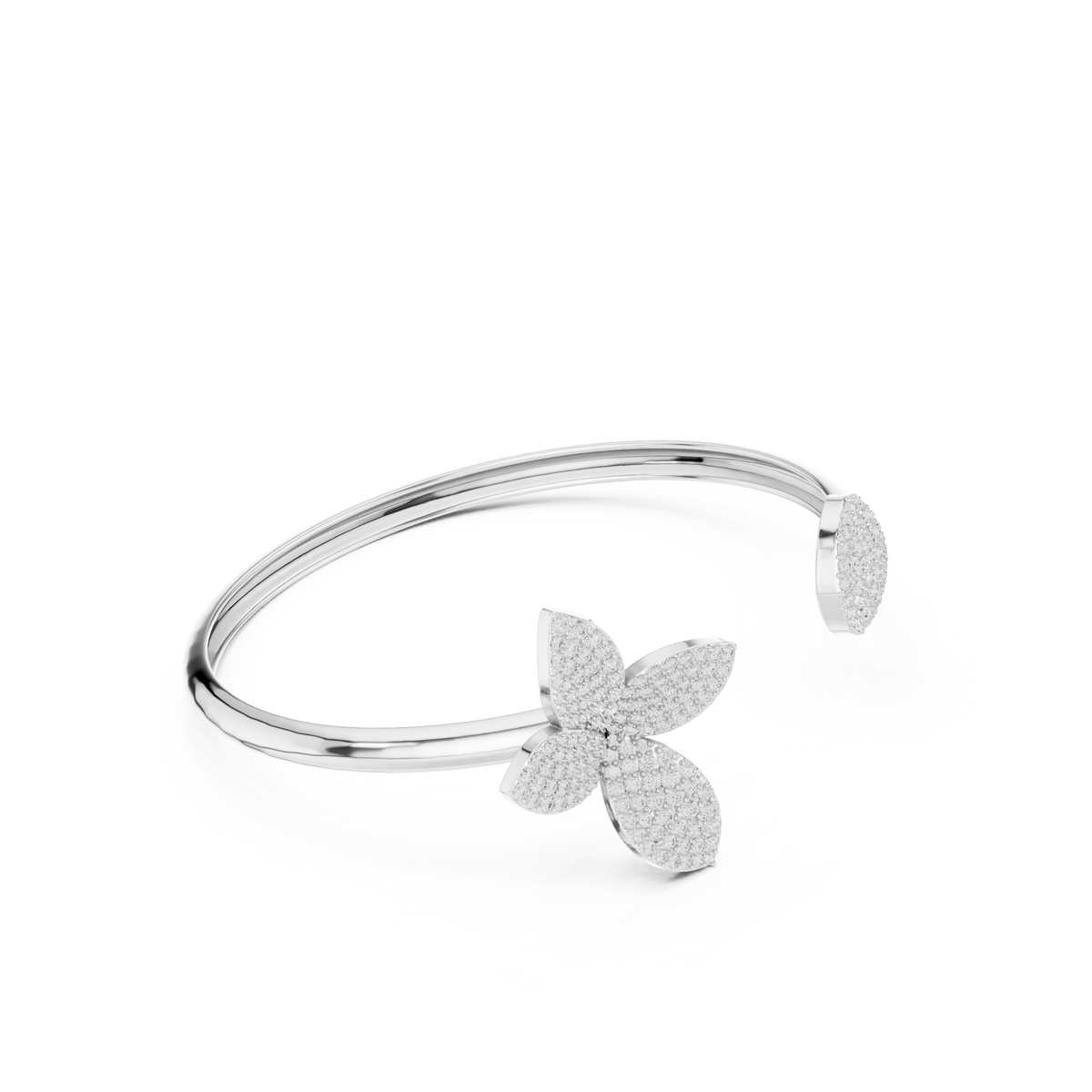 Pave Flower and Disc Diamond Cuff Bangle