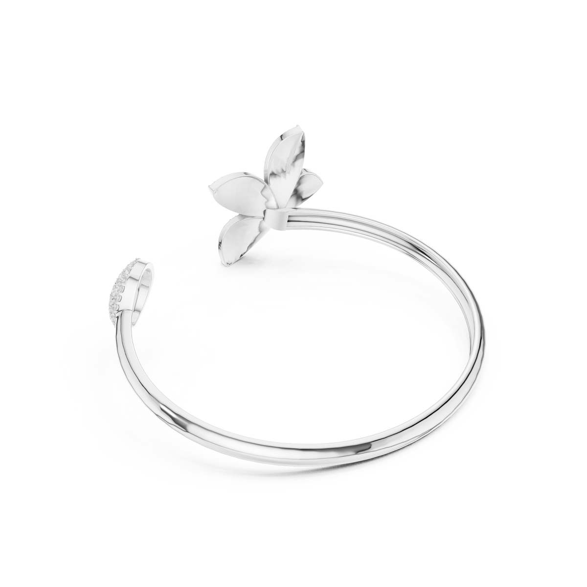Pave Flower and Disc Diamond Cuff Bangle