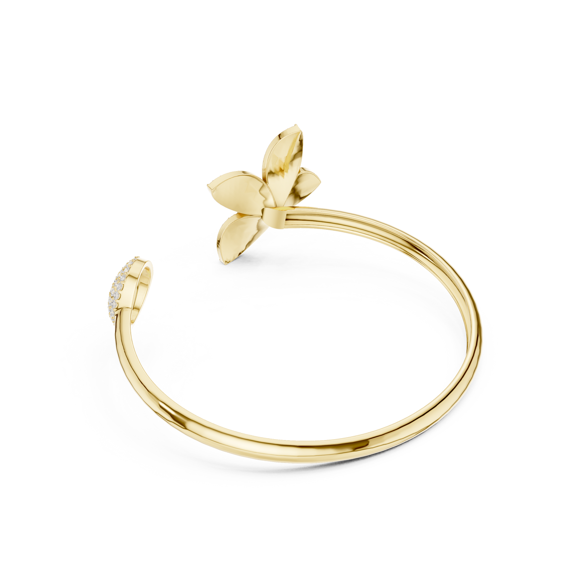 Pave Flower and Disc Diamond Cuff Bangle