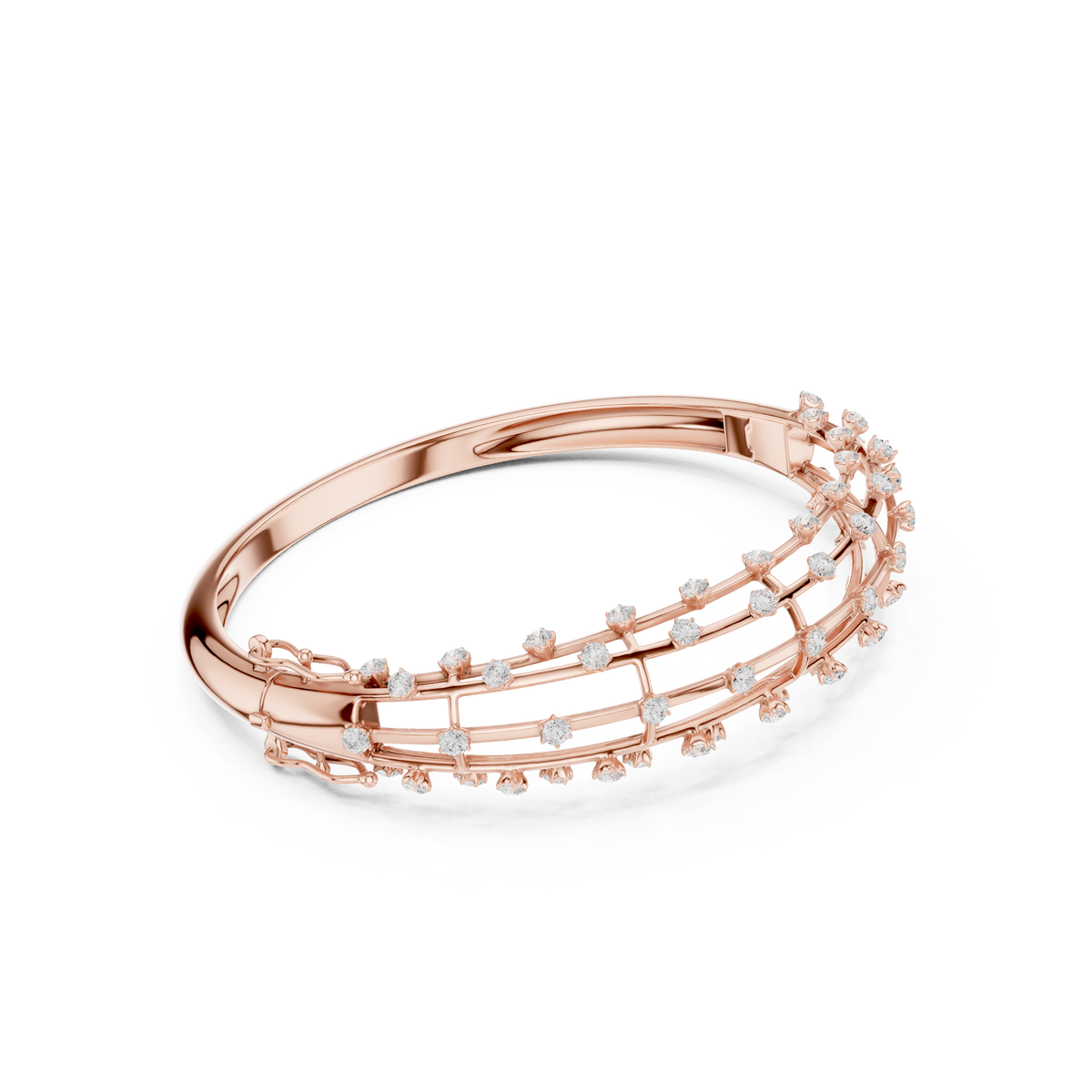 Caged Scattered Diamond Bangle in Rose Gold - VYKA Diamonds