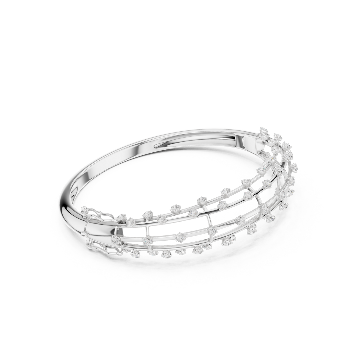 Caged Scattered Diamond Bangle
