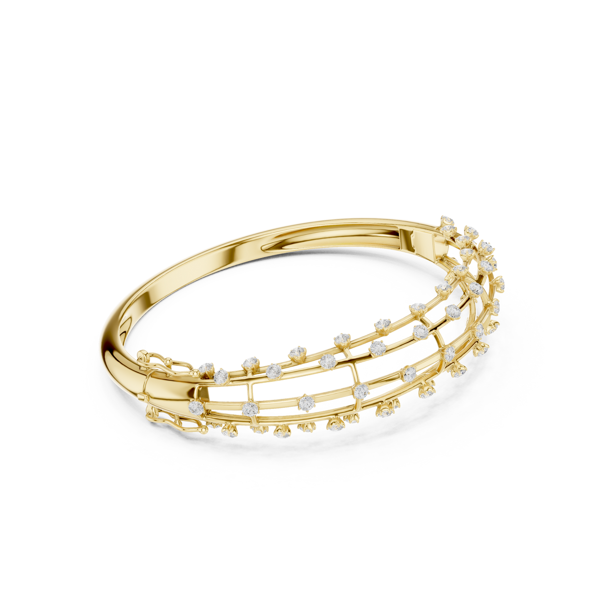 Caged Scattered Diamond Bangle