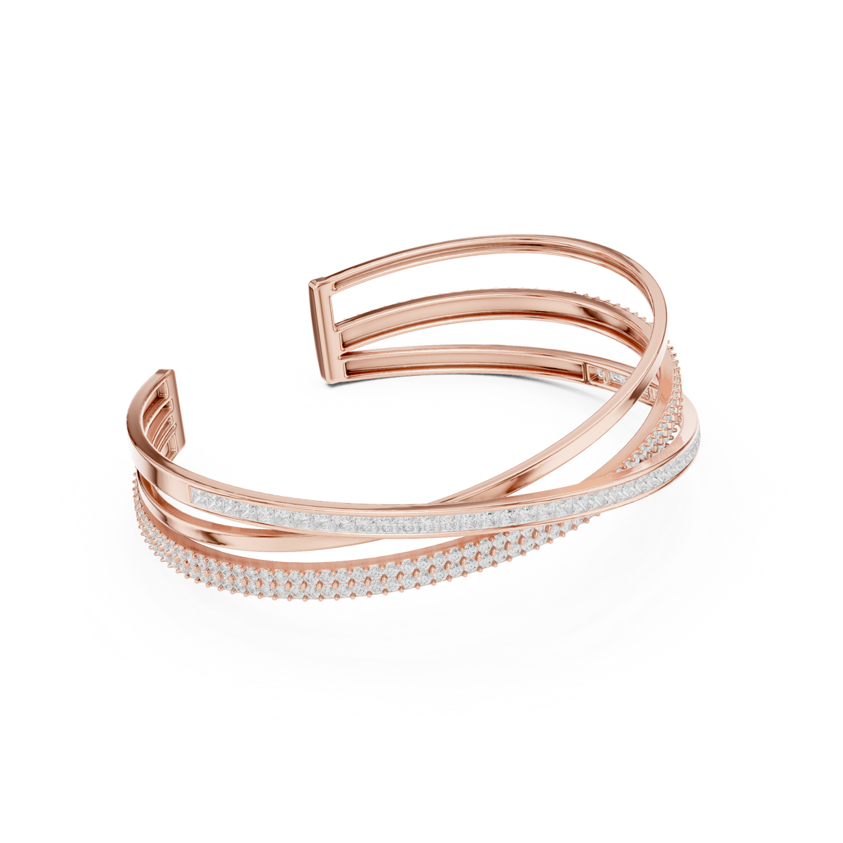 Crossover Channel Diamond Cuff Bangle