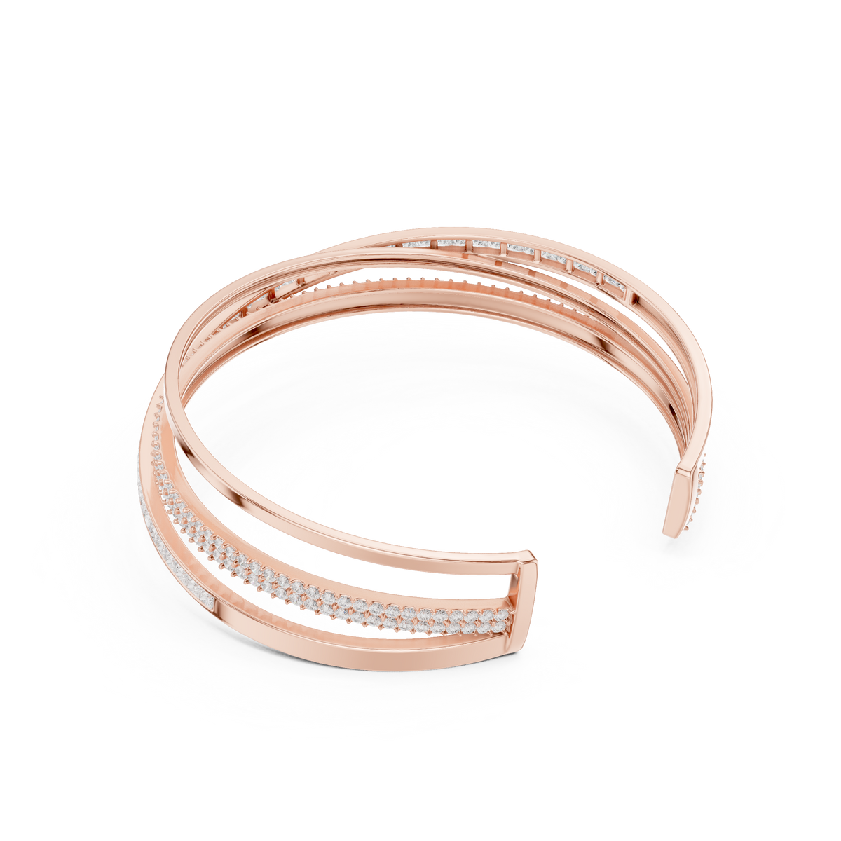 سوار صلب مفتوح متقاطع بألماس بترصيع القناة in Rose Gold - VYKA Diamonds