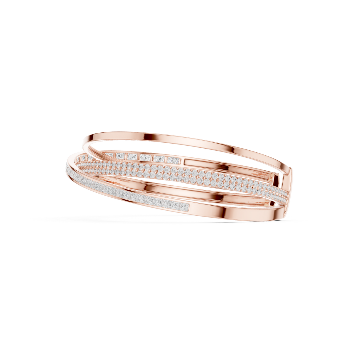 Crossover Channel Diamond Cuff Bangle