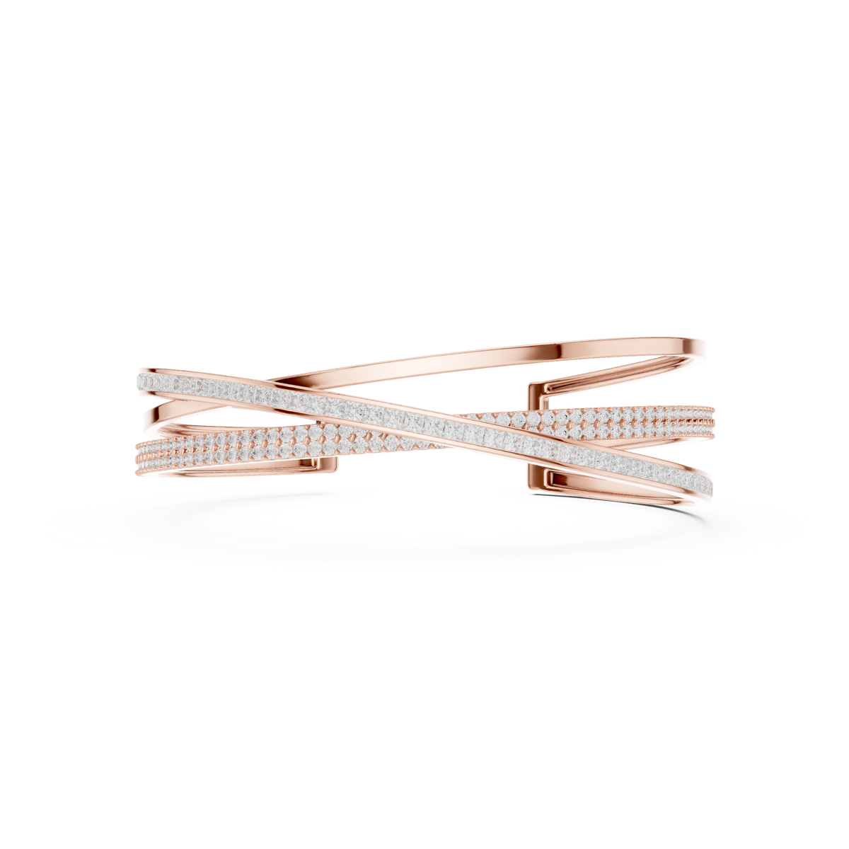 سوار صلب مفتوح متقاطع بألماس بترصيع القناة in Rose Gold - VYKA Diamonds