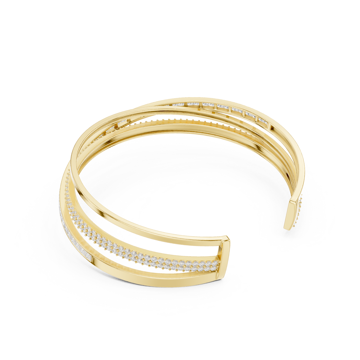 Crossover Channel Diamond Cuff Bangle