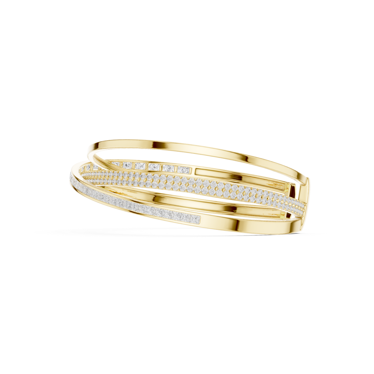 Crossover Channel Diamond Cuff Bangle