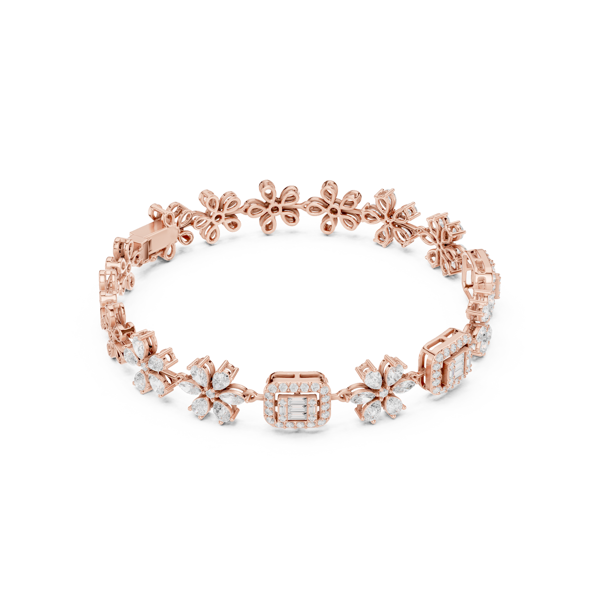 سوار بزهور ماركيز وهالة باغيت in Rose Gold - VYKA Diamonds