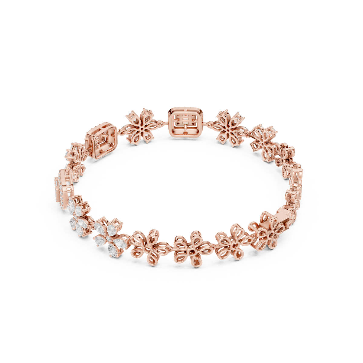 Marquise Flower and Baguette Halo Diamond Bracelet