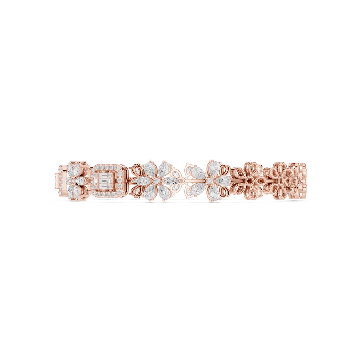 Marquise Flower and Baguette Halo Diamond Bracelet