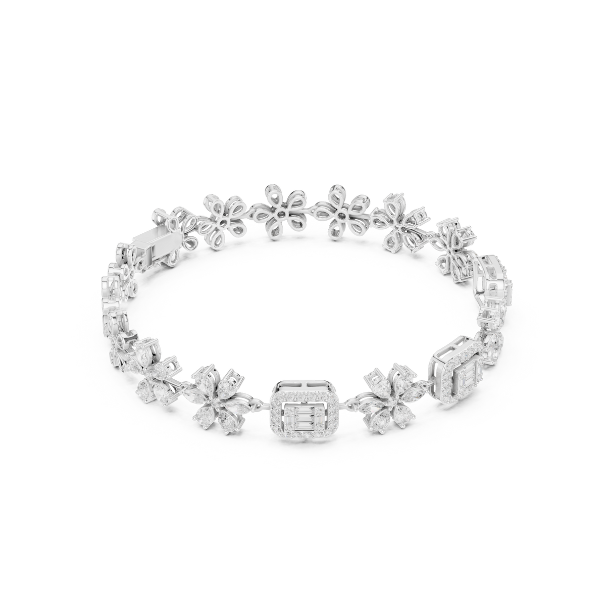 سوار بزهور ماركيز وهالة باغيت in White Gold - VYKA Diamonds