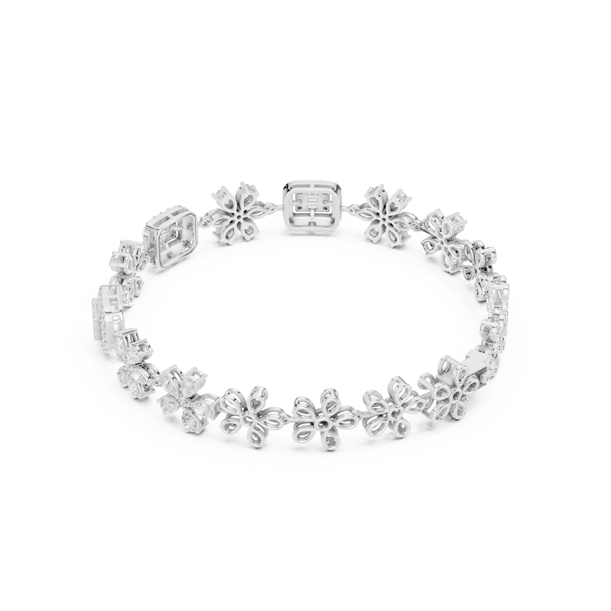 سوار بزهور ماركيز وهالة باغيت in White Gold - VYKA Diamonds