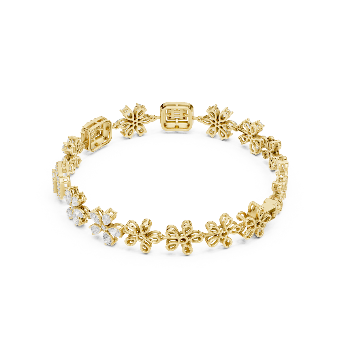 سوار بزهور ماركيز وهالة باغيت in Yellow Gold - VYKA Diamonds