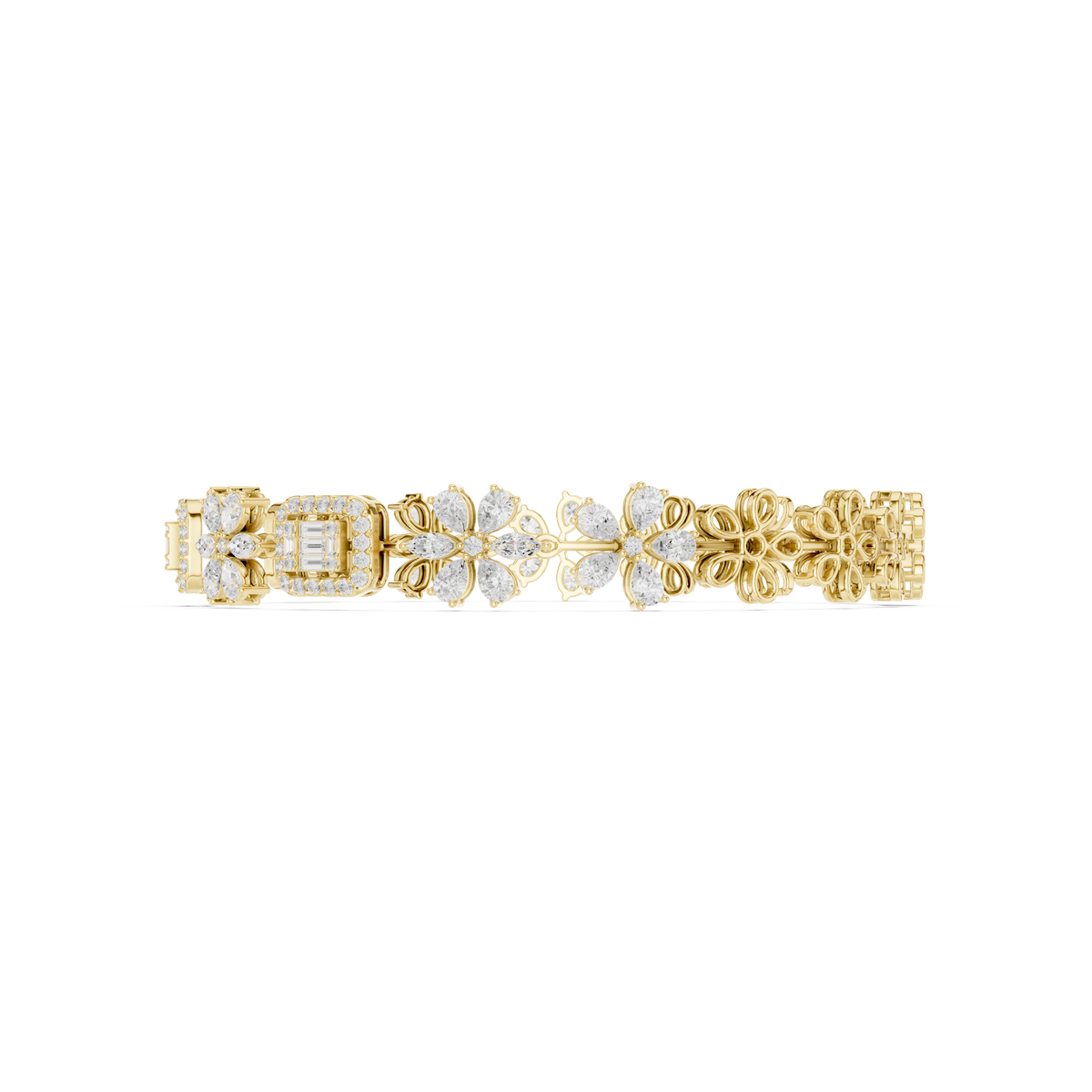 Marquise Flower and Baguette Halo Diamond Bracelet