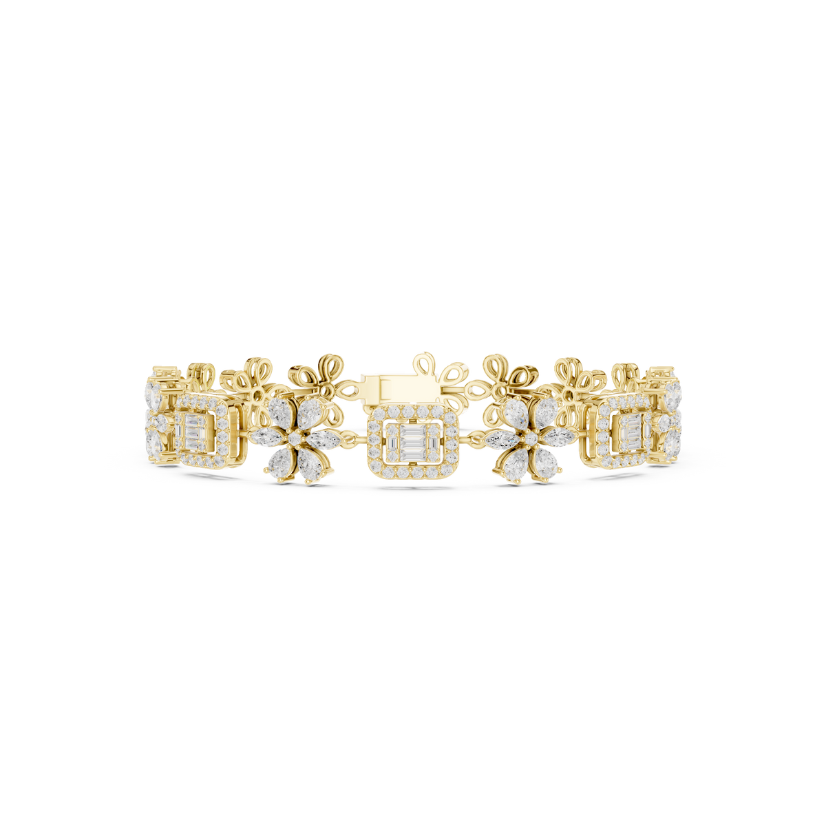 Marquise Flower and Baguette Halo Diamond Bracelet