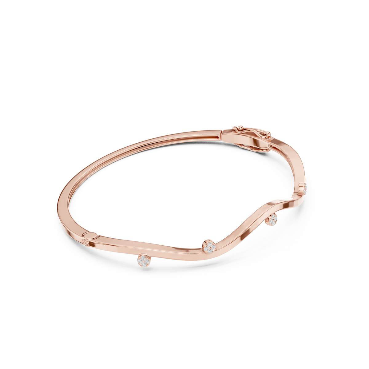 سوار صلب ذهبي متموّج بمحطات ألماس in Rose Gold - VYKA Diamonds