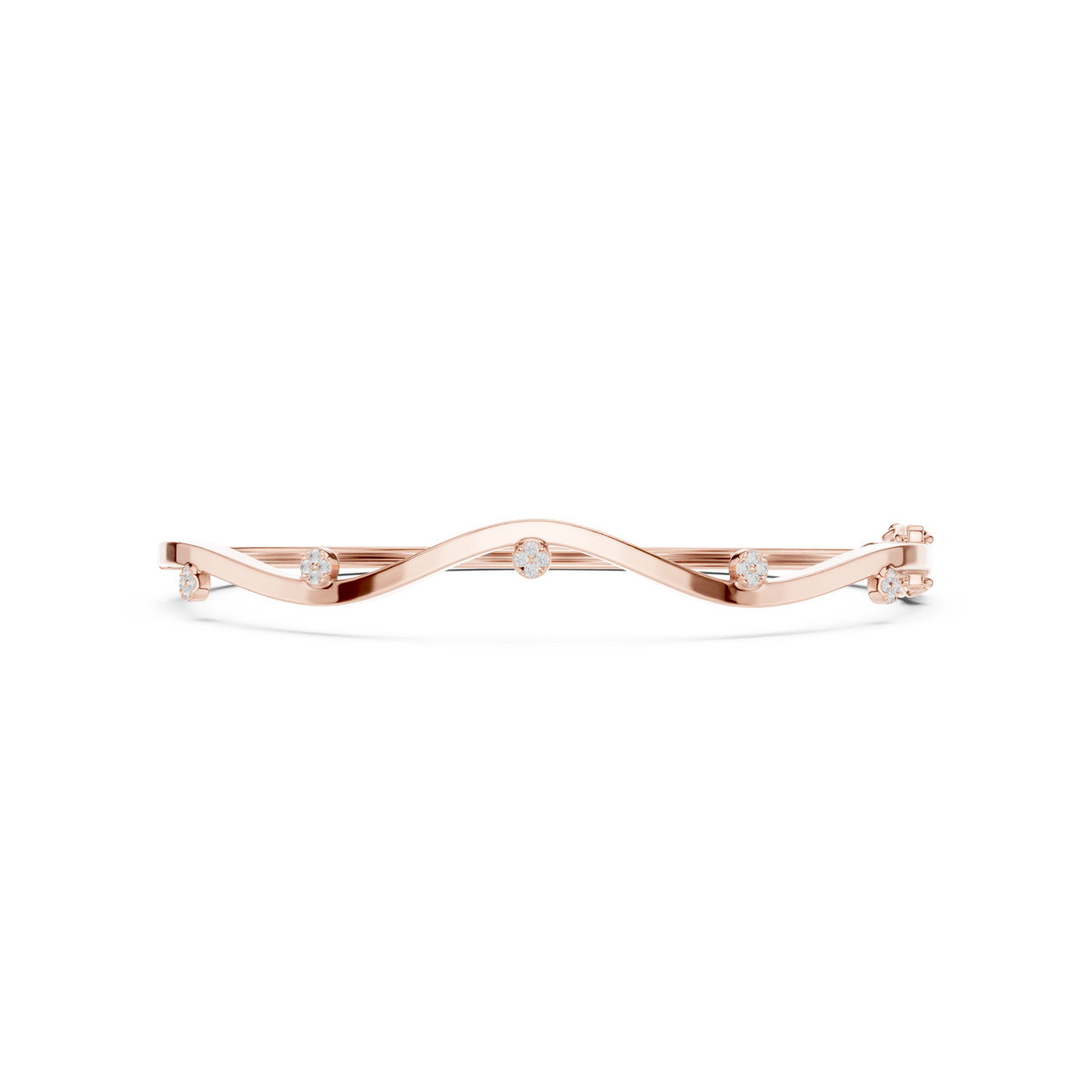 سوار صلب ذهبي متموّج بمحطات ألماس in Rose Gold - VYKA Diamonds