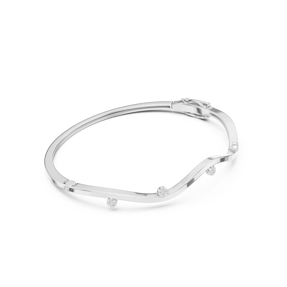 سوار صلب ذهبي متموّج بمحطات ألماس in White Gold - VYKA Diamonds