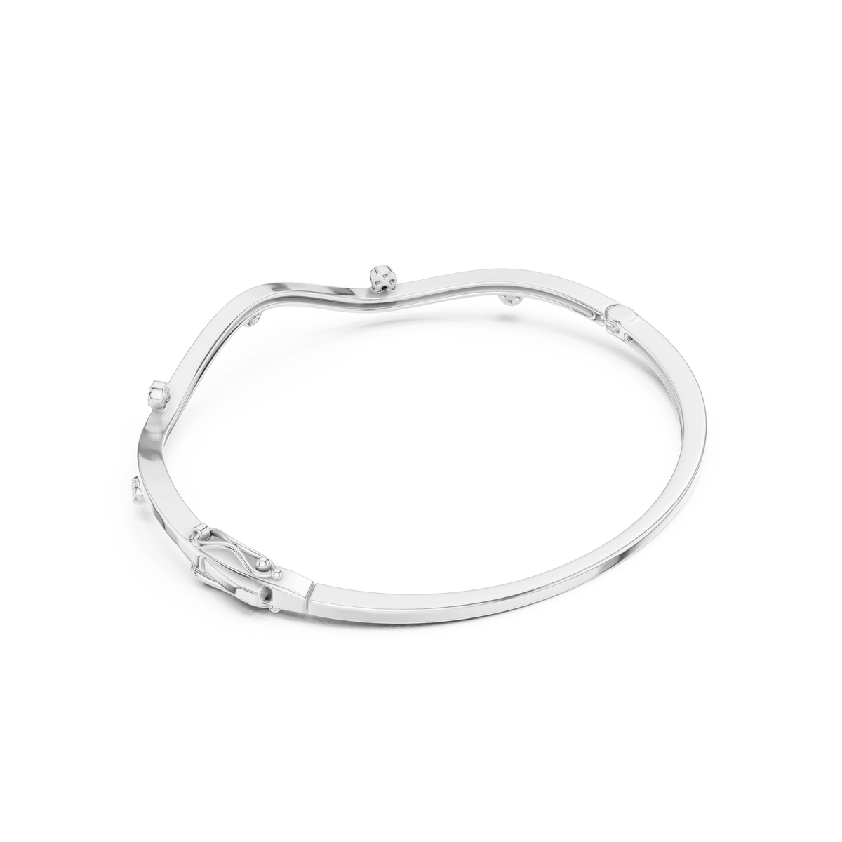سوار صلب ذهبي متموّج بمحطات ألماس in White Gold - VYKA Diamonds