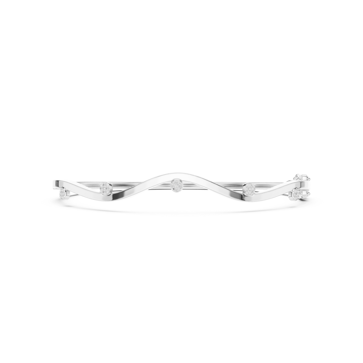 سوار صلب ذهبي متموّج بمحطات ألماس in White Gold - VYKA Diamonds